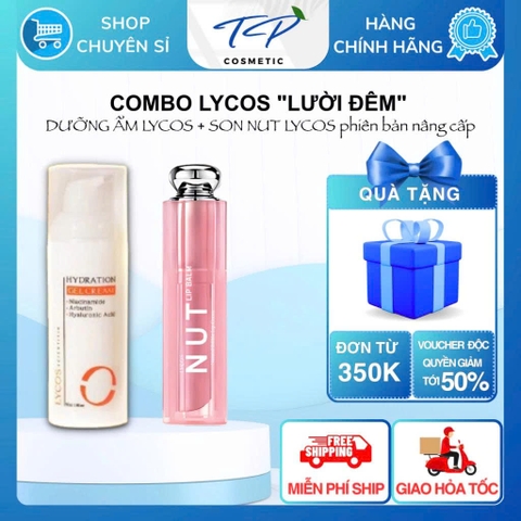 Combo LƯỜI ĐÊM Lycos (Gel Cấp Ẩm Lycos, Kem Dưỡng Ẩm Lycos + Son Dưỡng NUT Lycos có màu ) - TP Cosmetic