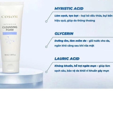 Sữa Rửa Mặt Trắng Da Hàn Quốc COSOM INTENSIVE CLEANSING FOAM: Sạch sâu – Dưỡng ẩm – Giữ da mịn màng.
