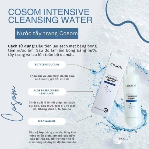 Nước Tẩy Trang COSOM INTENSIVE CLEANSING WATER Hàn Quốc: Làm sạch sâu – Dưỡng ẩm – sáng da