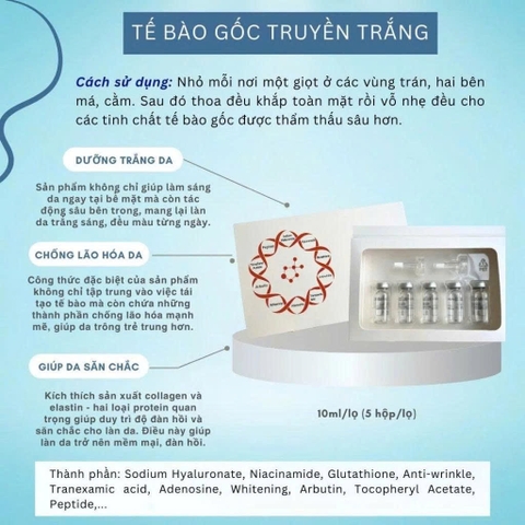 Tinh Chất Tế Bào Gốc Cosom, Truyền Trắng Cosom: Dưỡng trắng, ngăn ngừa lão hóa.
