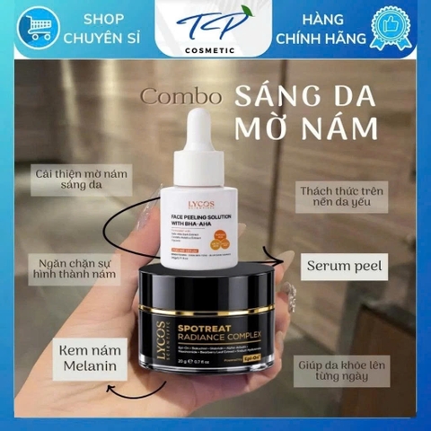 Combo Sáng Da Mờ Nám Lycos : Tinh chất Peel Da Lycos + Kem Nám Đêm Lycos - Xóa nhăn, nám tàn nhang