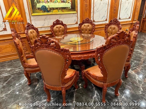 Bàn Ăn Tròn 8 Ghế bọc đệm Luxury