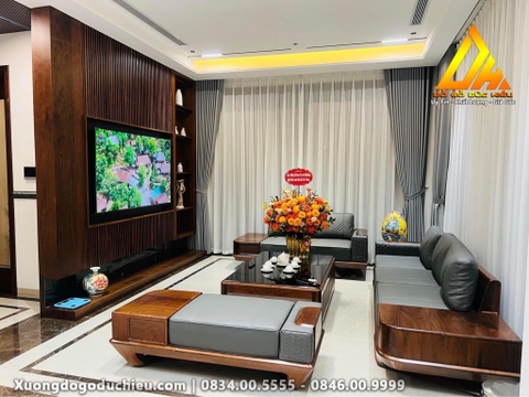 Sofa tay gỗ bọc da (Nam Định)