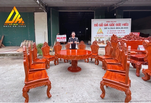 Bộ Bàn Ăn Tròn đường kính 1m50 Gõ Đỏ (Bán về Nam Định)