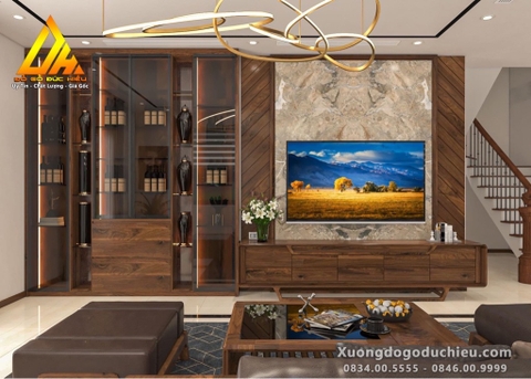 Combo phòng khách + bếp gỗ óc chó