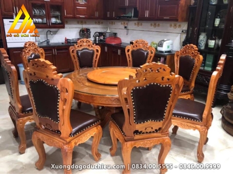 Bộ Bàn Ăn Tròn 8 Ghế Bọc Đệm