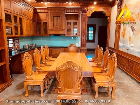 Combo Tủ Bếp & Bàn Ăn Nguyên Khối 10 Ghế Luxury
