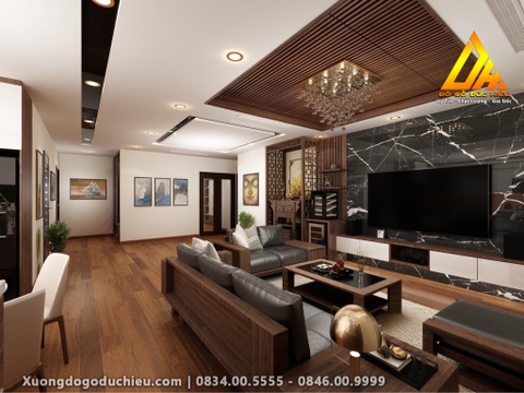 Combo Phòng Khách gỗ Óc Chó kết hợp MDF