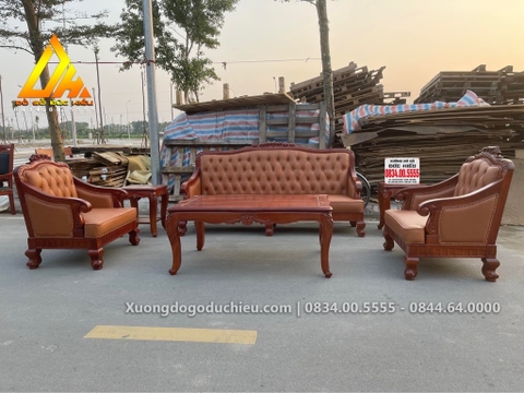Sofa Gỗ Hương Lào & bọc đệm da Bò Ý xịn