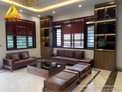 Combo full phòng khách sofa vách kệ tivi