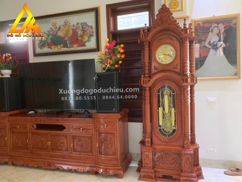 Đồng Hồ Cây mặt đồng(Gỗ hương đá loại 1)