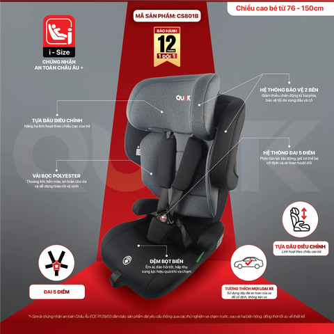 Ghế Ngồi Ô Tô Cho Trẻ Em CS801B I-Size 76-150cm (15 tháng - 12 tuổi) - Chuẩn UN R129
