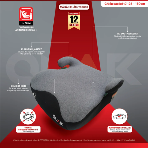 Ghế Đệm Nâng Cao Đa Năng TS005B I-Size 125-150cm - Chuẩn UN R129