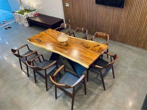 Bàn ghế gỗ nguyên tấm HA602
