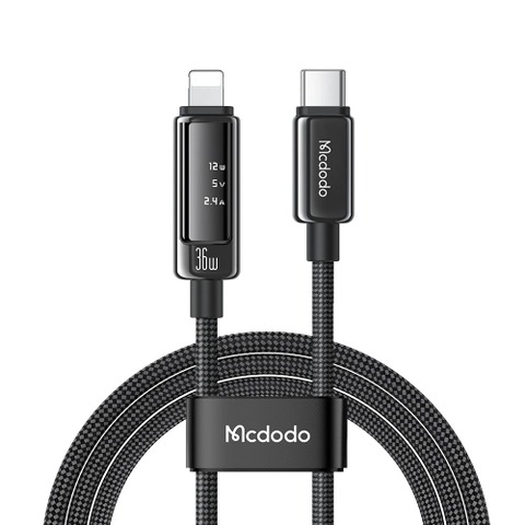 Cáp Sạc Mcdodo Vision Màn Hình OLED | Type-C to Ln 36W, Hợp Kim Kẽm, Dây Dù Bền Bỉ