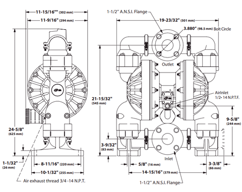 Kích thước bơm ARO 6661T3-344-C