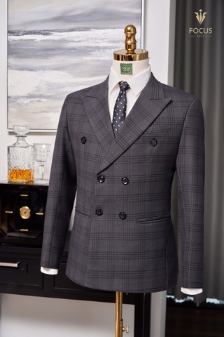 Vest xám kẻ ô 6 cúc
