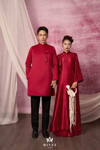 Áo dài cặp đỏ xuông 40