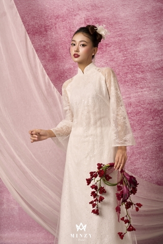 Áo dài trắng ren xuông 01