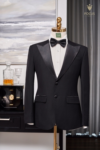 Vest đen 2 cúc vạt bóng đột chỉ