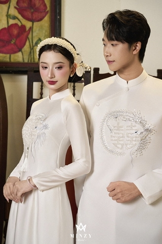 Áo dài cặp trắng 58