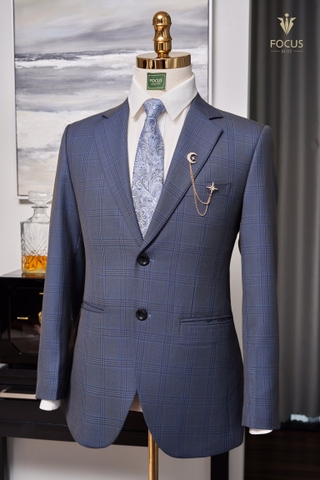 Vest xanh kẻ ô 2 cúc ánh