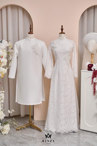 Áo dài cặp trắng ren 30
