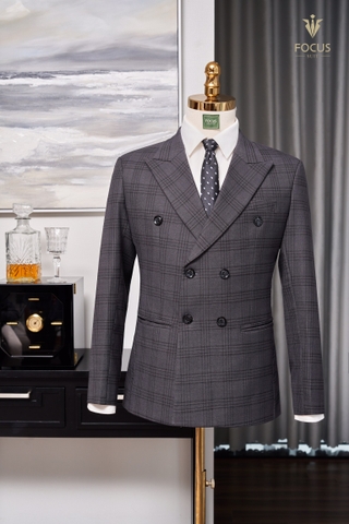 Vest xám kẻ ô 6 cúc