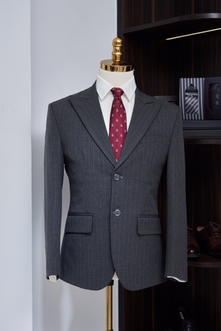 Vest xám kẻ 2 cúc