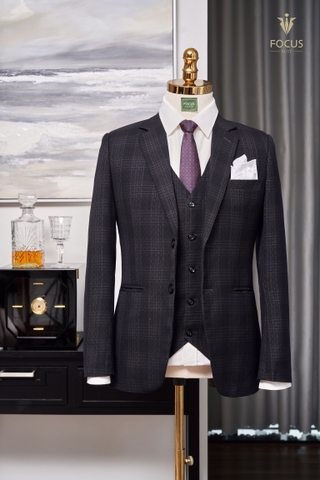Vest kẻ ô đen tím 2 cúc