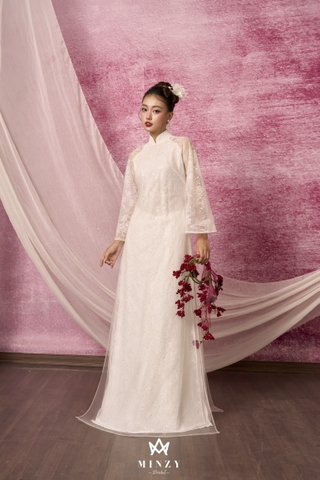 Áo dài trắng ren xuông 01