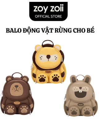 Balo đi học cho bé Zoyzoii  hình động vật rừng cho bé trai , bé gái mầm non-MÃ B38