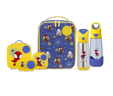 SET HỘP CƠM TRƯ/ĐỒ ĂN VẶT, TÚI ĐỰNG HỘP CƠM VÀ BÌNH NƯỚC PHIÊN BẢN SPIDEY CHO BÉ - B.BOX