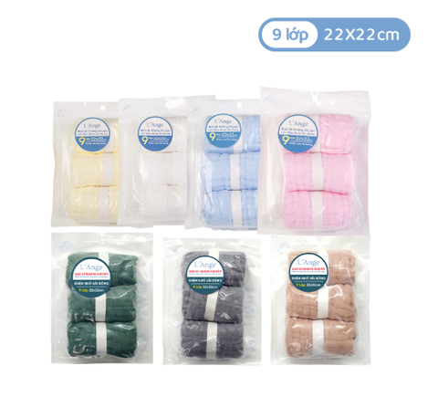 KHĂN SỮA/KHĂN LÓT ĐẦU/KHĂN LAU MẶT/KHĂN YẾM VẢI BÔNG 9 LỚP (SET 3 CÁI) - L'ANGE
