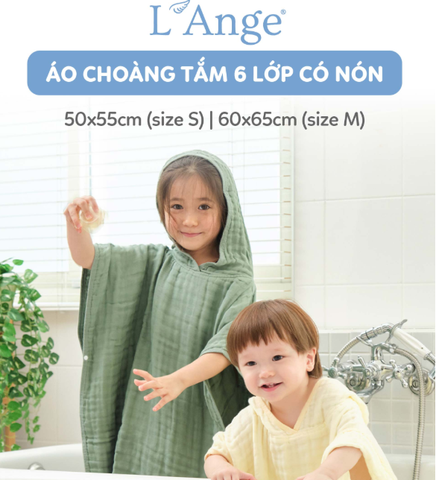 ÁO CHOÀNG TẮM CÓ NÓN VẢI BÔNG 6 LỚP 60X65CM (SIZE M)- L'ANGE