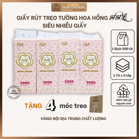 Siêu Giấy Rút Treo Tường Hoa Hồng Shishimei 2500 Lớp 500 Tờ Bịch Dài Chắc Nặng Rút Lâu Mới Hết K70