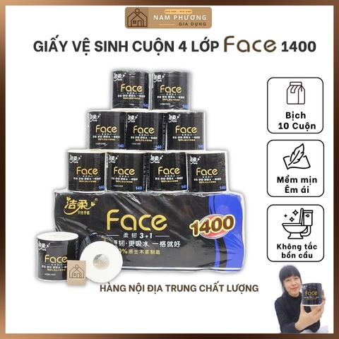 Giấy Vệ Sinh 4 Lớp Face 1400 Bịch 10 Cuộn K71