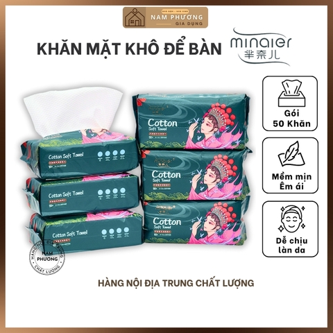 Khăn Mặt Khô Gói Rút Để Bàn Minaier 50 Khăn Dùng 1 Lần Có Thể Thay Thế Bông Tẩy Trang K57
