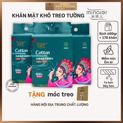 Khăn Mặt Khô Đa Năng Dạng Rút Treo Tường Minaier Bịch 600 gram 170 Khăn To Hơn, Dày Hơn K55