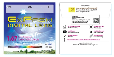 Tròng kính ngăn ánh sáng xanh Exfash Hàn Quốc 1.67