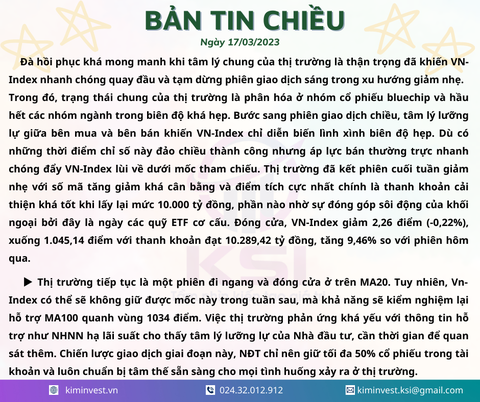 Bản tin thị trường ngày 17/03/2023