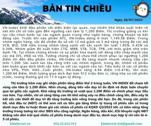 Bản tin thị trường ngày 26/07/2023