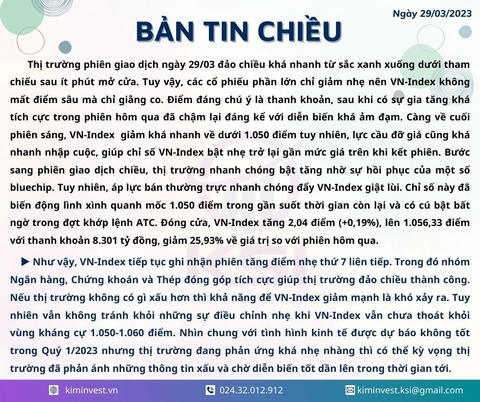 Bản tin thị trường ngày 29/03/2023