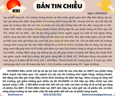 Bản tin thị trường ngày 13/09/2023