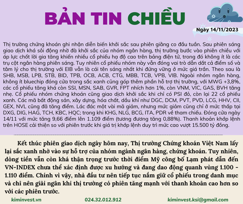 Bản tin thị trường ngày 14/11/2023