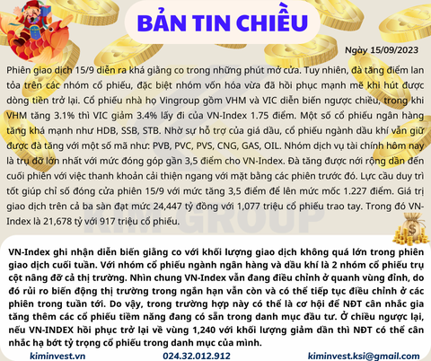 Bản tin thị trường ngày 15/09/2023