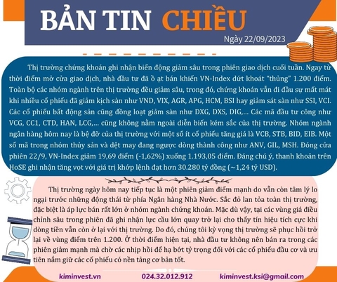 Bản tin thị trường ngày 22/09/2023