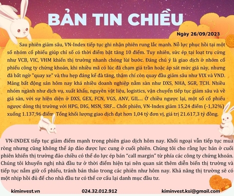 Bản tin thị trường ngày 26/09/2023