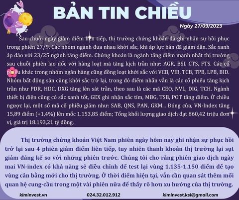 Bản tin thị trường ngày 27/09/2023