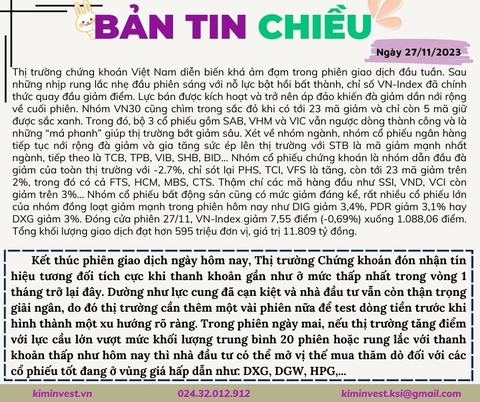 Bản tin thị trường ngày  27/11/2023